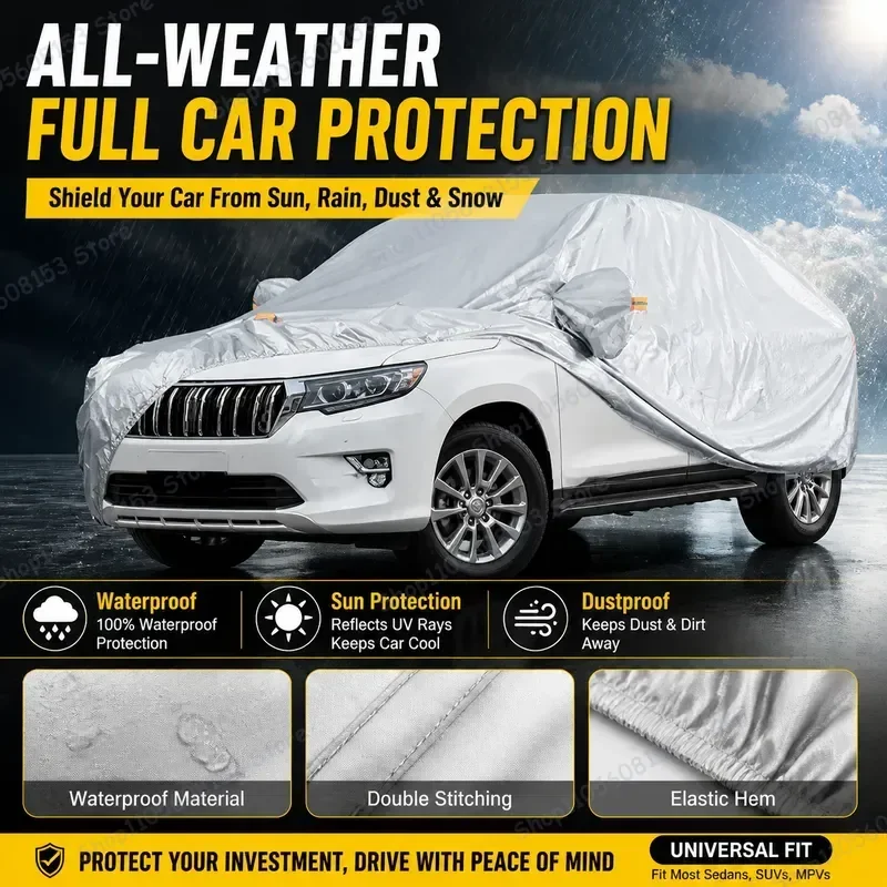 Car Cover Outdoor All Weather UV Sun Rain Snow Dust Protection Waterproof Breathable Auto Cover