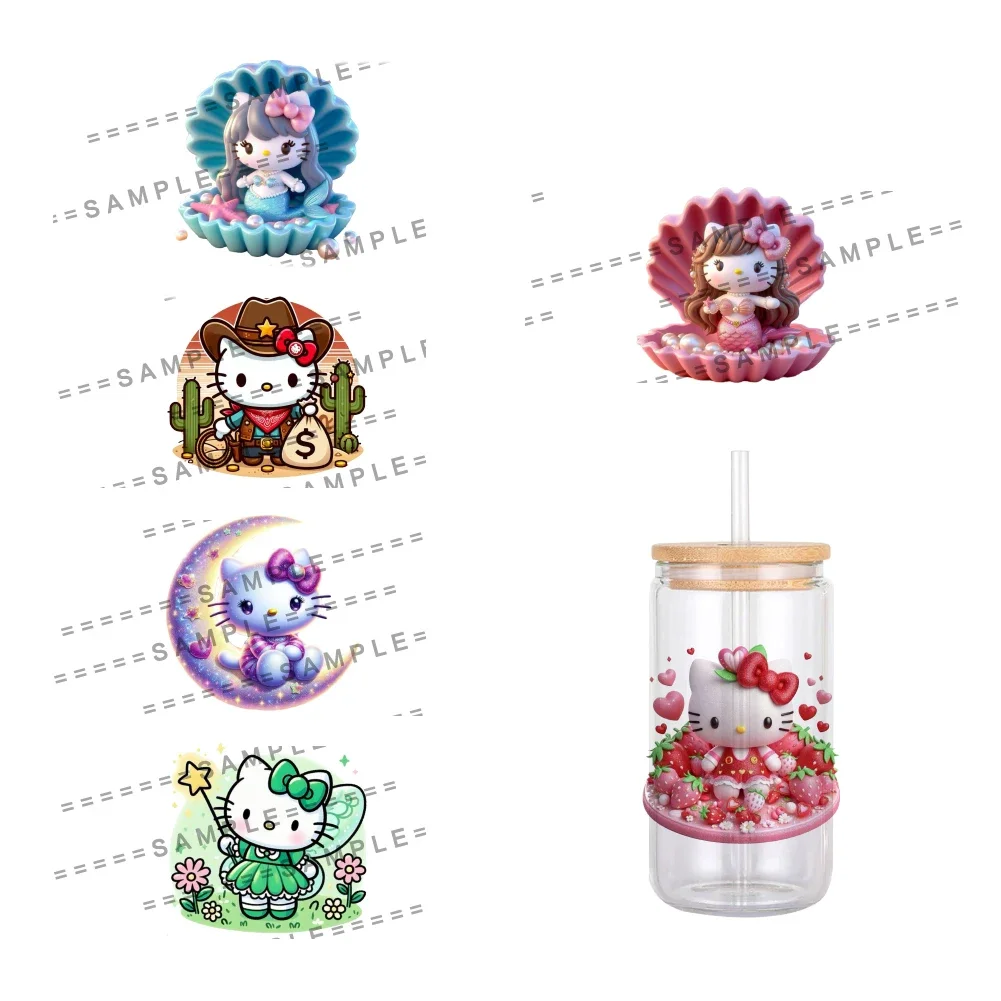 Japanese Hello Kitty Sanrio UV DTF Transfer Sticker Waterproof Transfers Decals For 16oz Glass Cup Wrap Stickers 11x12cm