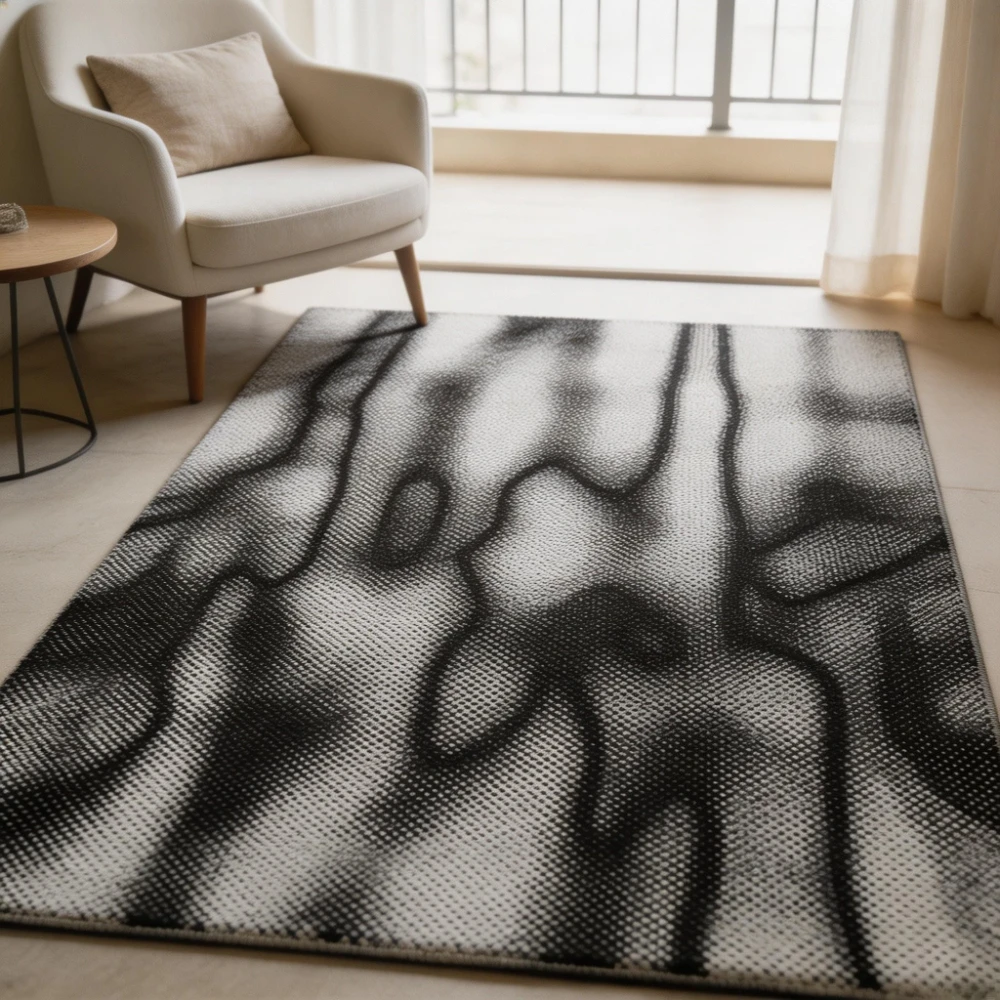 Living Room Rug 2D Optical Illusion Carpet Modern Wave Stripe Sofa Floor Mat Nonslip Minimalist Abstract Line Area Rug