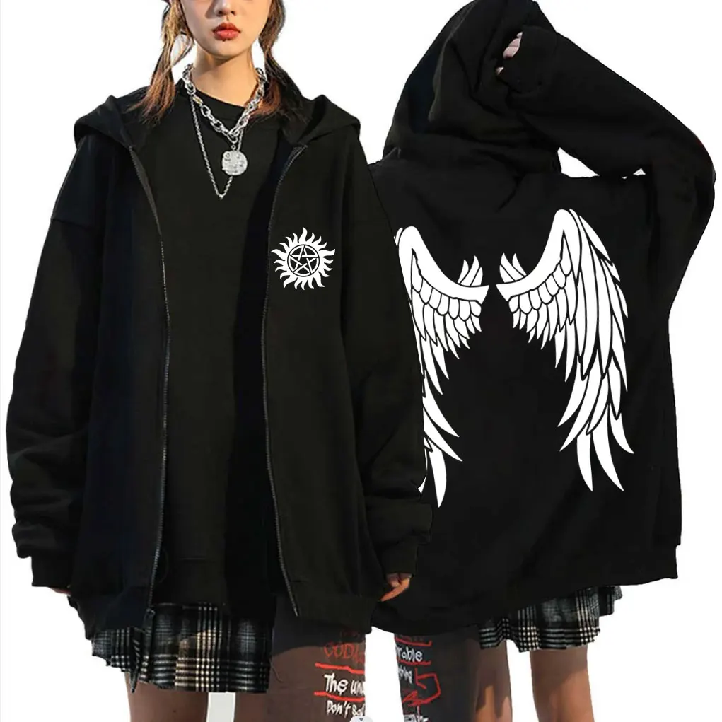 

TV Series Supernatural Zipper Hoodie Men Women Clothing Gothic Vintage Oversized Zip Up Jacket Unisex Fashion Cosplay Streetwear
