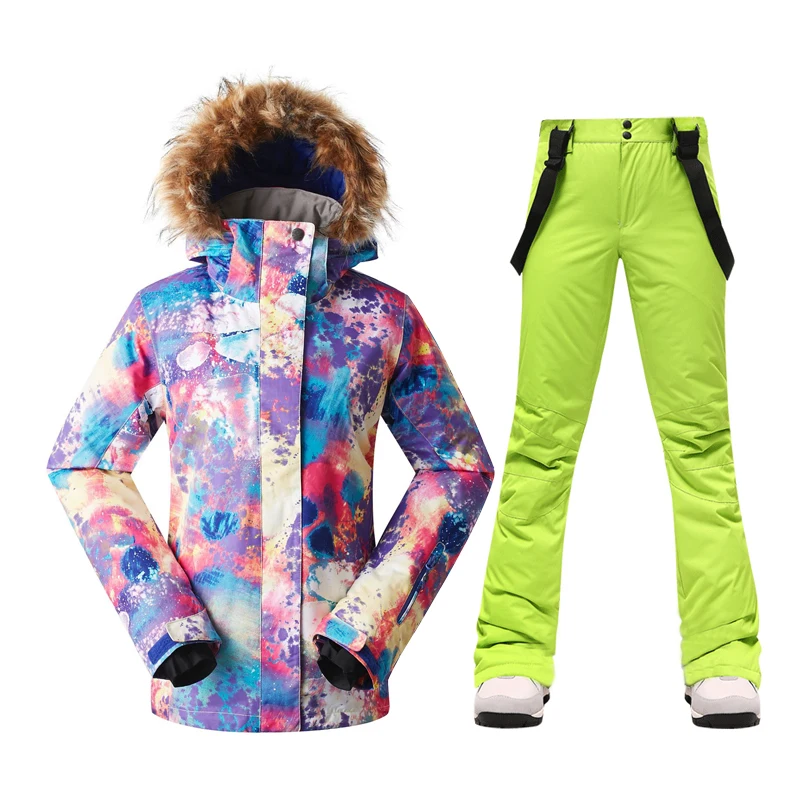 Ski Suit Women\'s Winter Warm Ski Jacket Ski Pants Windproof Waterproof Skiing Snowboard Jacket Trousers Outdoor Sports Snow Suit
