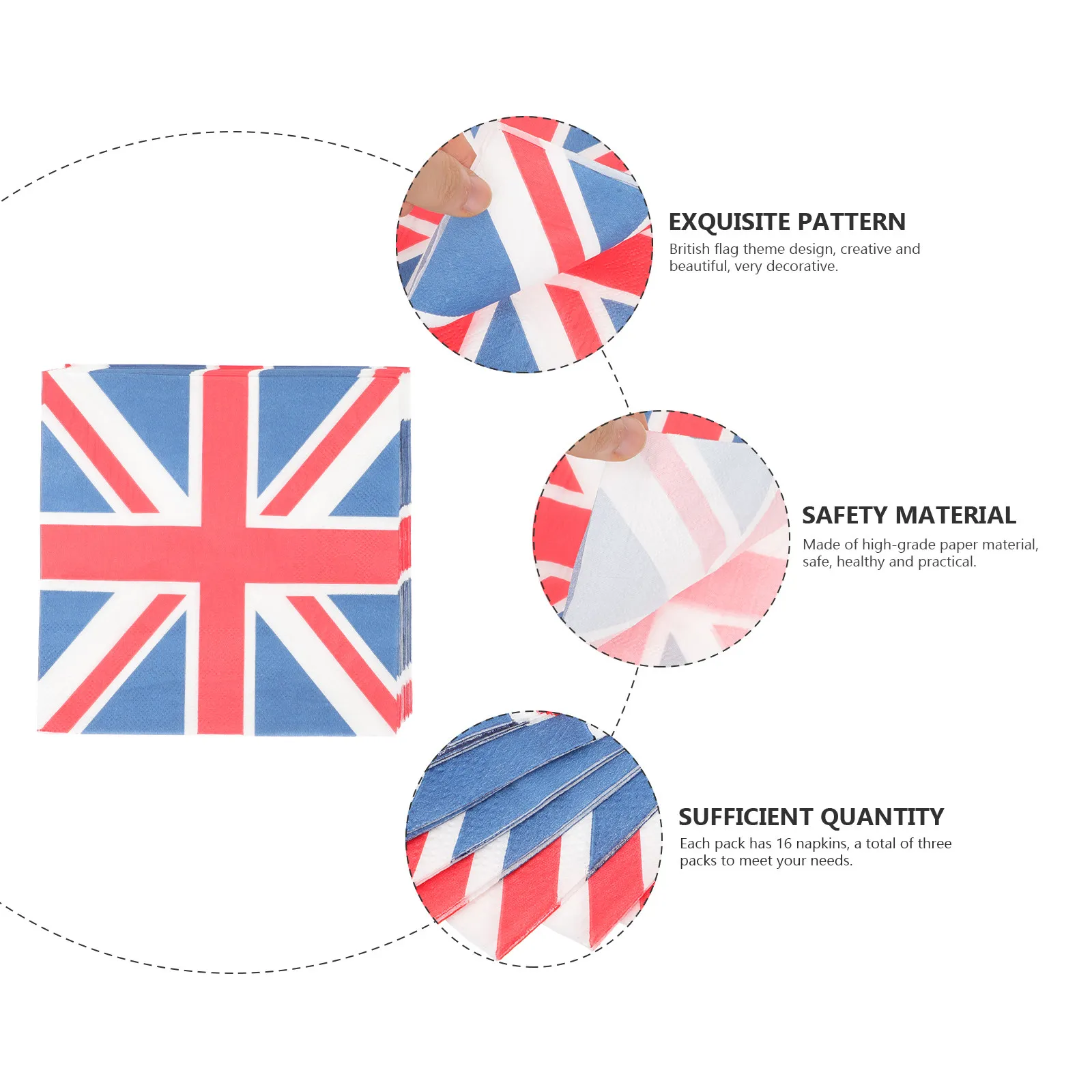 3 Bags Supple Festival Napkin Union Jack Themed Decorative Tissue Paper for Party Supplies Graduation Dinner Home Decoration