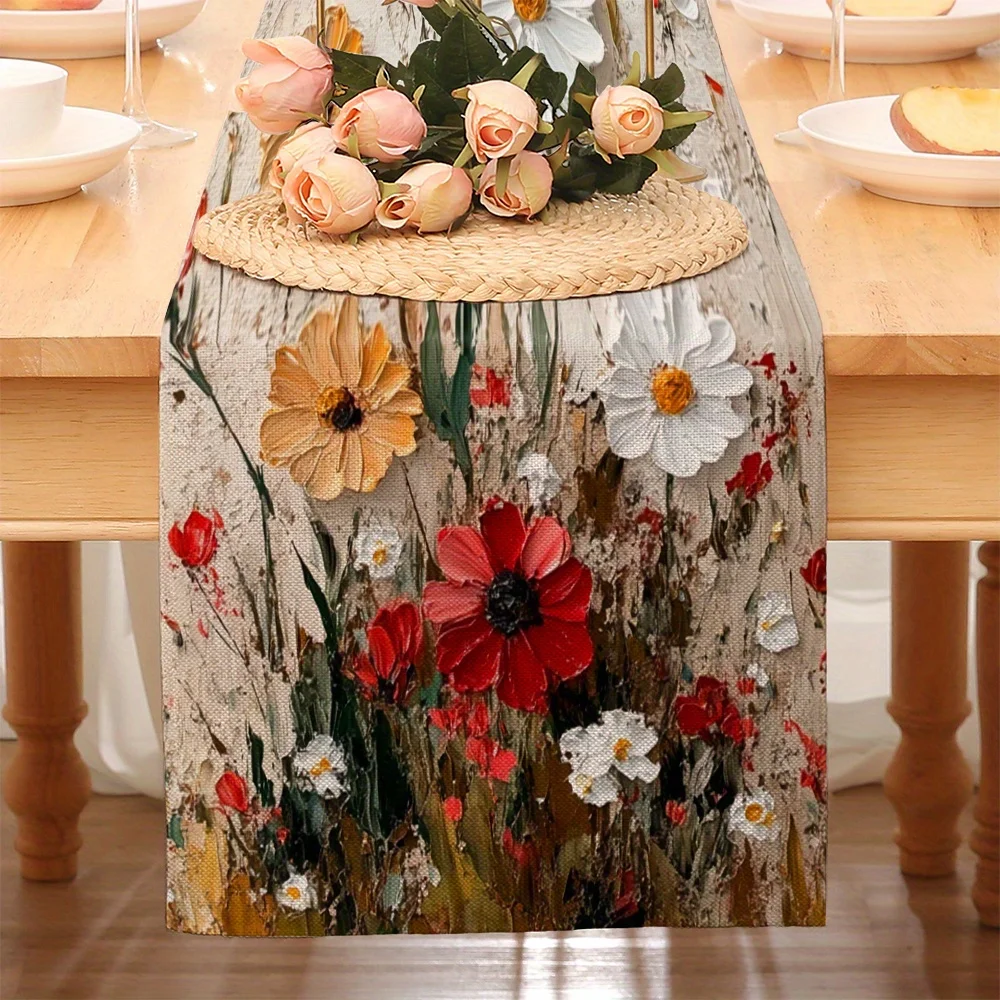 1 Piece of Oil Painting Style Floral Table Runner, a Three-Dimensional Brushstroke Painted Colorful Floral Pattern Table Runner, Suitable for Art Studios, High-End B&Bs, Gallery Tea Breaks, Wedding Arrangements, Handicraft Markets, Literary Cafes, Home Decorations, and Girlfriends' Parties