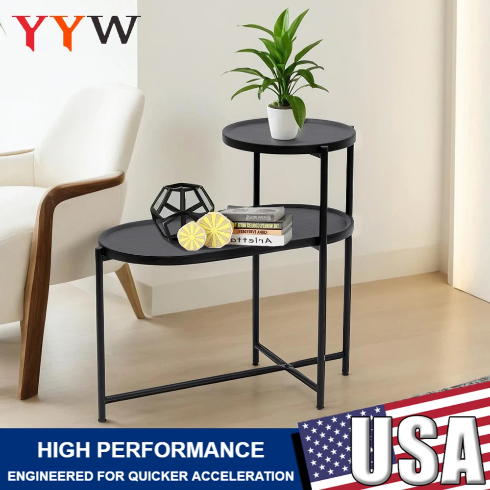 

Medical Food Tray Table 2-Tier End Table Round and Oval Sofa Side Table Overbed Bedside Table for Patio and Living Room Bedroom
