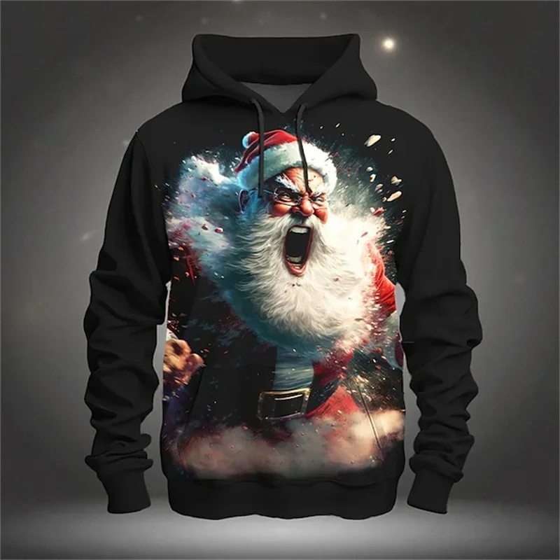 Funny 3D Santa Claus Xmas Printing Hoodies Father Christmas Graphic Pullovers Kid Fashion Cute Sweatshirts Winter Hoodie Clothes