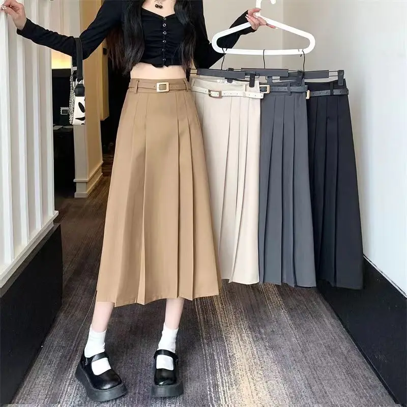 

Korean version pleated skirt half skirt for women in spring and summer, new versatile high waisted mid length, slim and elegant