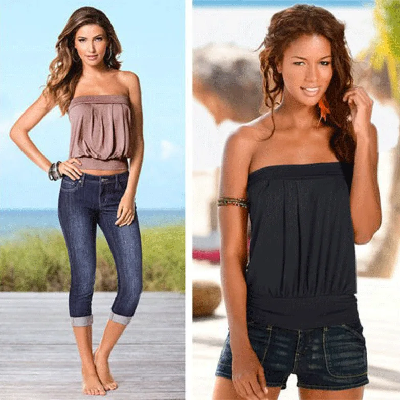 Sexy  Color Strapless Vest Top One Shoulder Sleeveless Summer New Arrival Women's Knitted Tube Top from China Thin Model