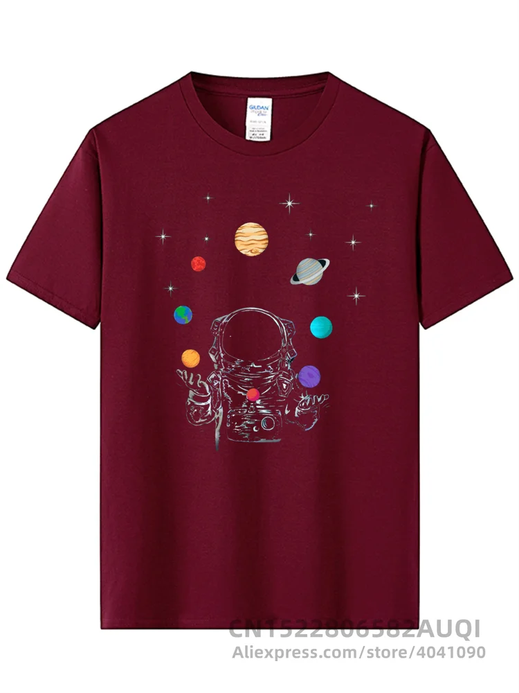 Men\'s High Quality T-shirt 100% Cotton Funny Astronaut Print Casual Loose Cool T Shirt O-neck Male T-shirt Male Tees Tops