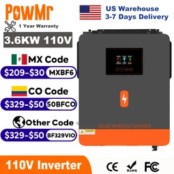 PowMr 3.6KW Hybrid Solar Inverter 24V 110V Off Grid Pure Sine Wave Inverter Single Phase with MPPT 120A Solar Battery Charger