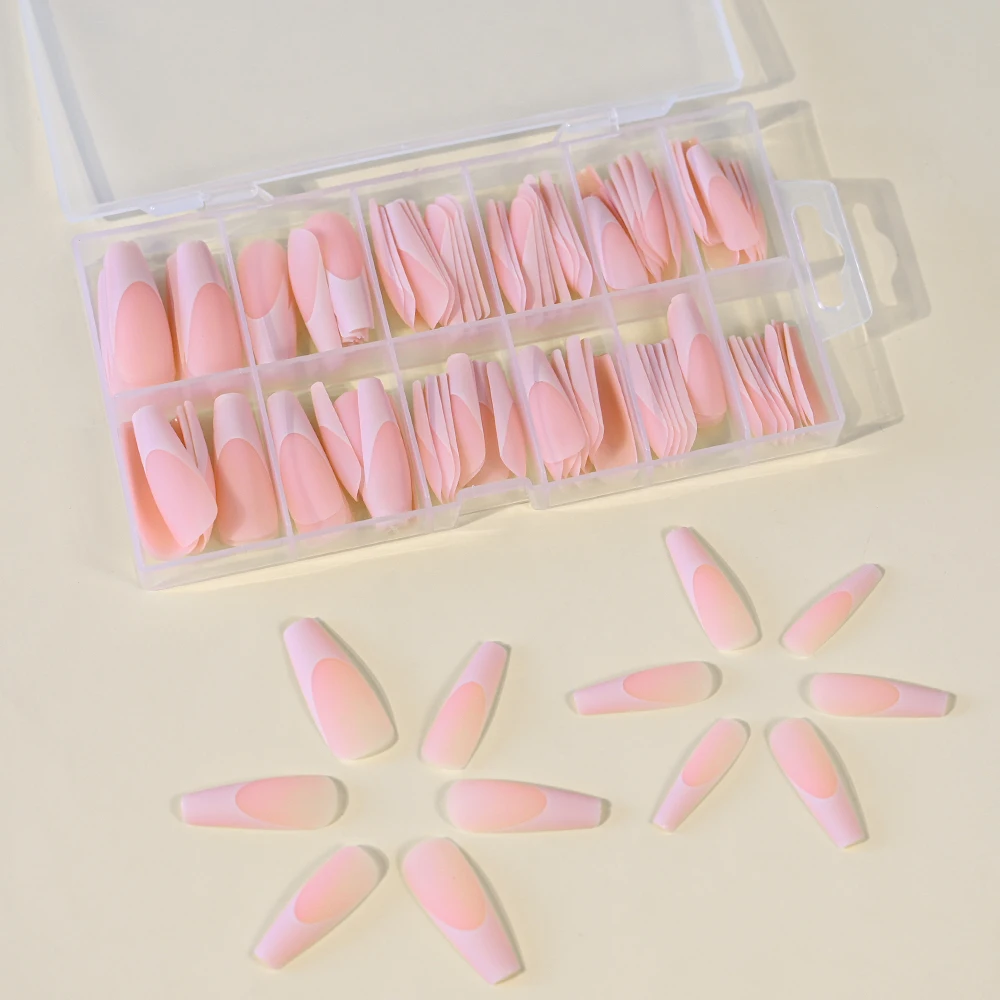 120Pcs/set Pink&White French Press On Nail Tips Full Cover Matte Coffin Fake Nails Soft Extension Acrylic Detachable% False Nail