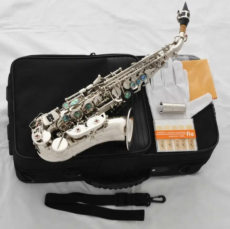 High quality TOP Silver Curved Soprano Saxophone Sax High F# Abalone Shell Key