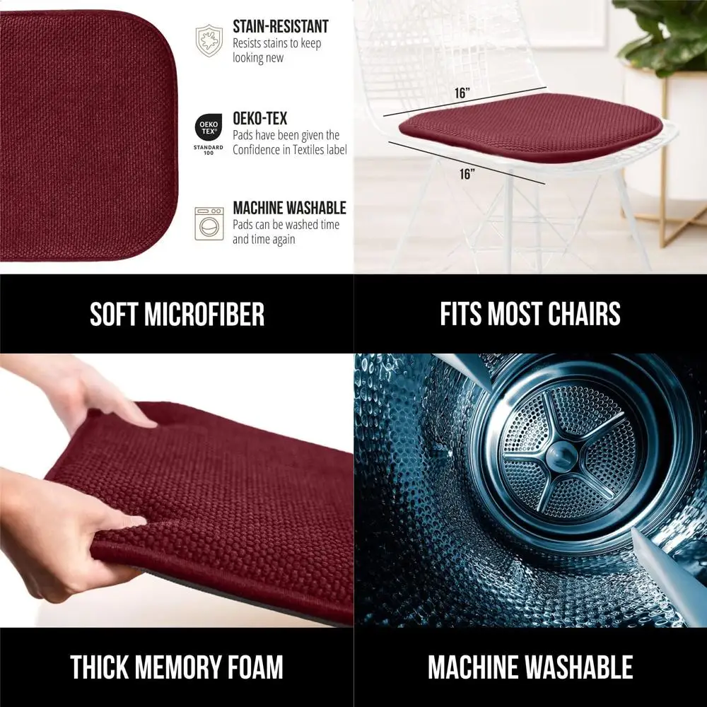 

Набор из 6 нескользящих подушек для стульев из пены с эффектом памяти, 16x16 дюймов, винного цвета, подходит для столовой, кухни, офиса и кресел-качалок.