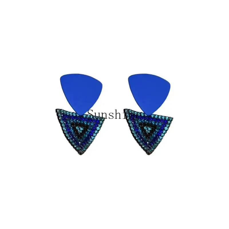 

Klein Blue Diamond Triangle Square Earrings Stud Earrings Temperament Earrings Women