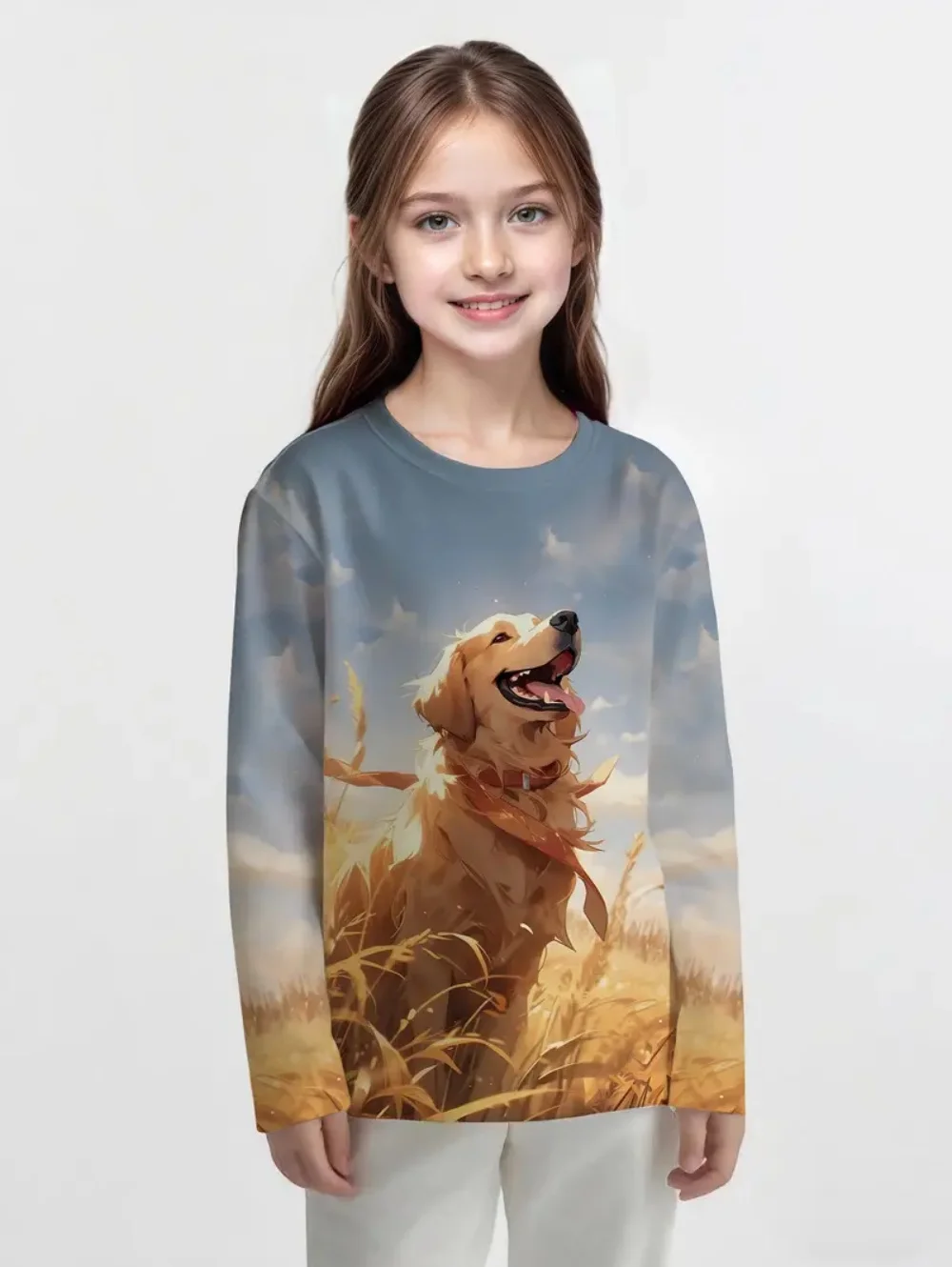 الفتيات الملابس الكرتون الكلب طباعة كم طويل بلايز فتاة تي شيرتات عجيبة الصيف لطيف الملابس 2-10y موضة ملابس الأطفال غير رسمية #5