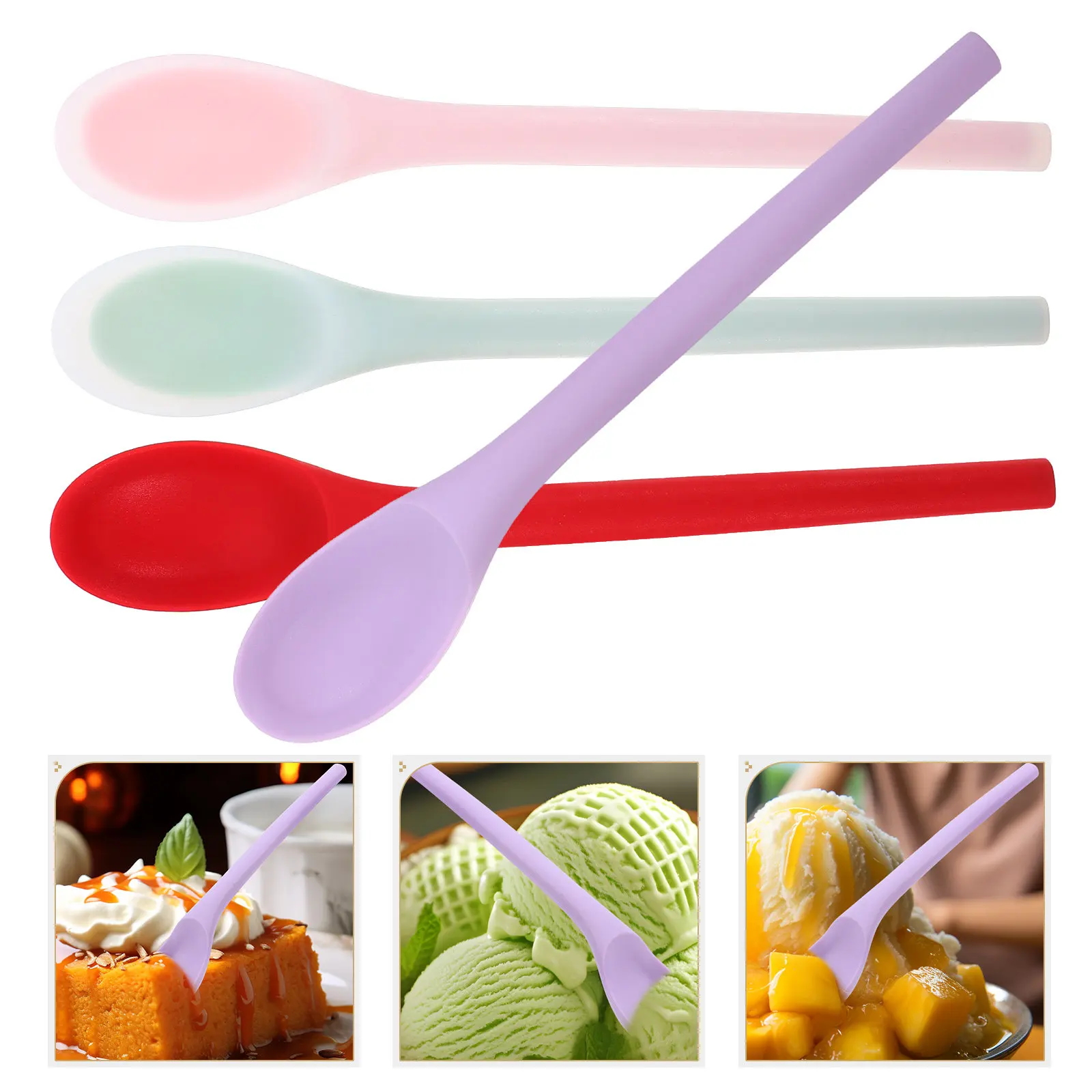 

Набор из 4 силиконовых кухонных ложек для смешивания, перемешивания и подачи супов и салатов, антипригарные, для домашнего использования