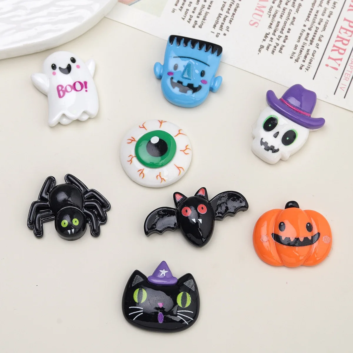 10pcs Colorful Resin Pumpkin Ghost Skull owl Flatback Cabochon  Figurines DIY  Halloween Accessories Scrapbooking Crafts