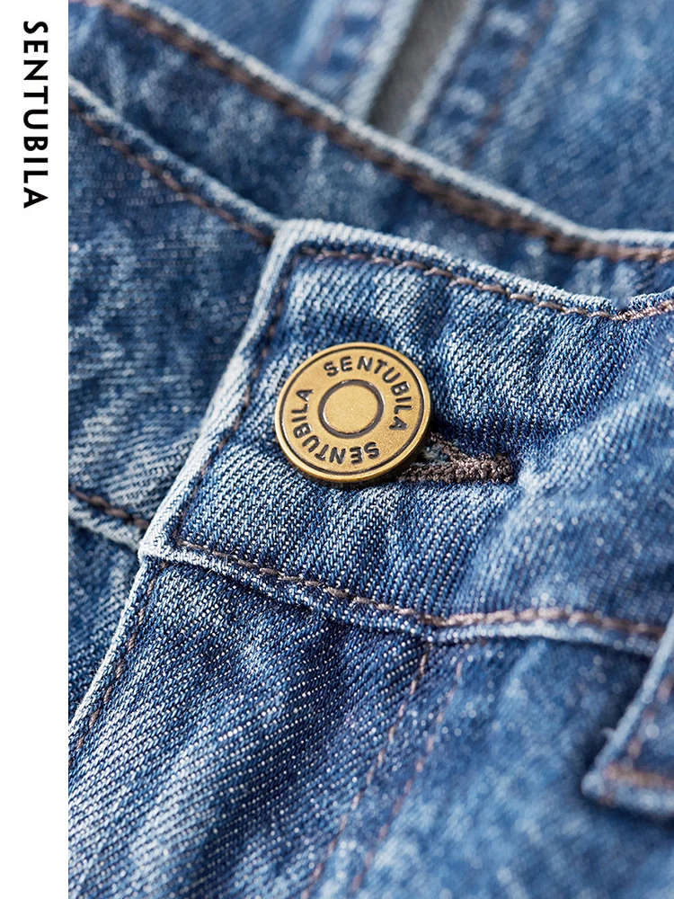 Imagem -06 - Sentubila-jaqueta Jeans de Peito Único com Zíper para Mulheres Saia Solta em Linha a Moda Outono W33z50809 Peças