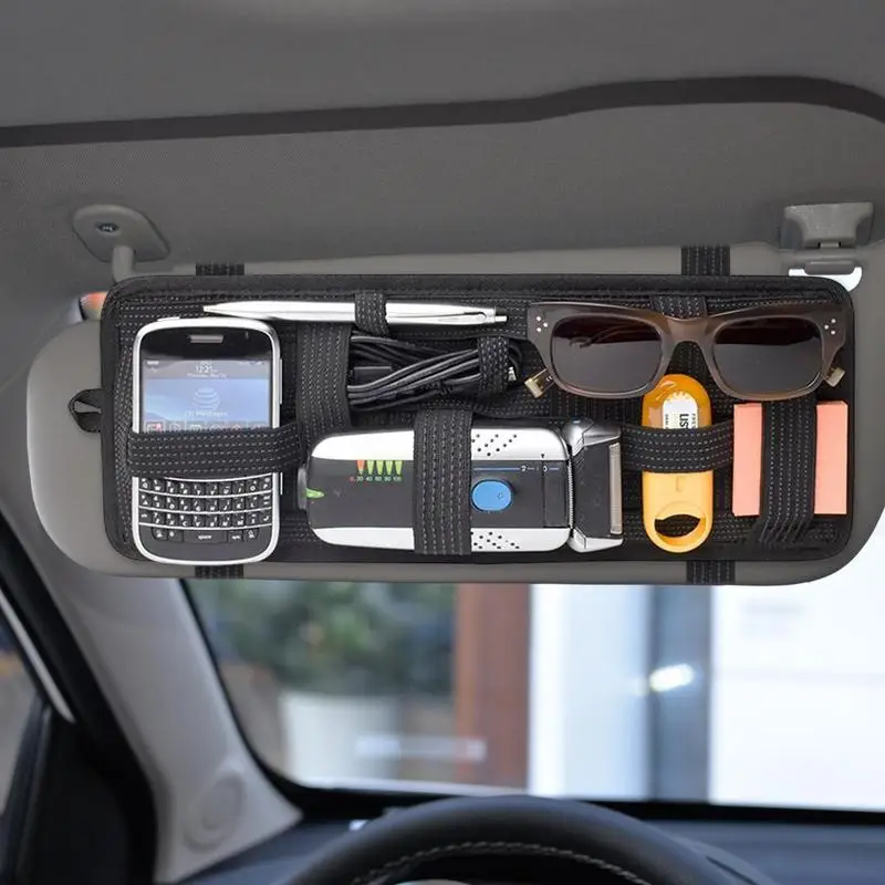 Car Sun Visor Organizer Non-slip Elastic Band Personal Belonging Storage Pouch Sunglasses Holder Stowing Tidying Accessories