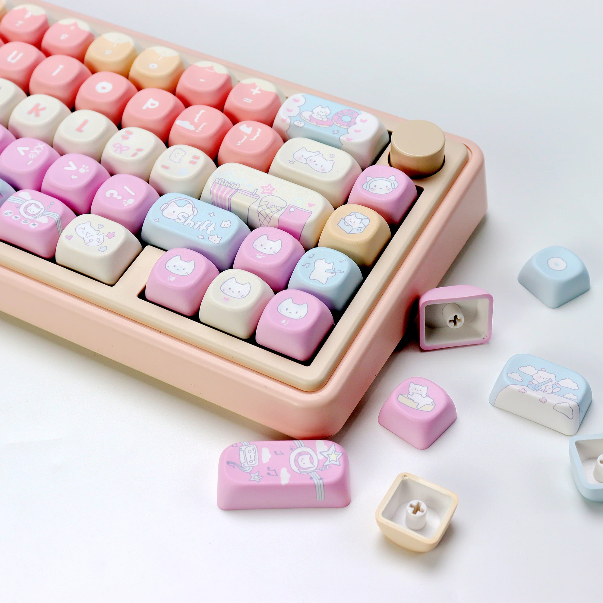 KBDiy 133 Keys/Set Pink Cute RocK Cat Keycap Anime KOA Profile PBT ISO Keycaps Custom For aula F75 60 Mechanical Keyboard Gaming