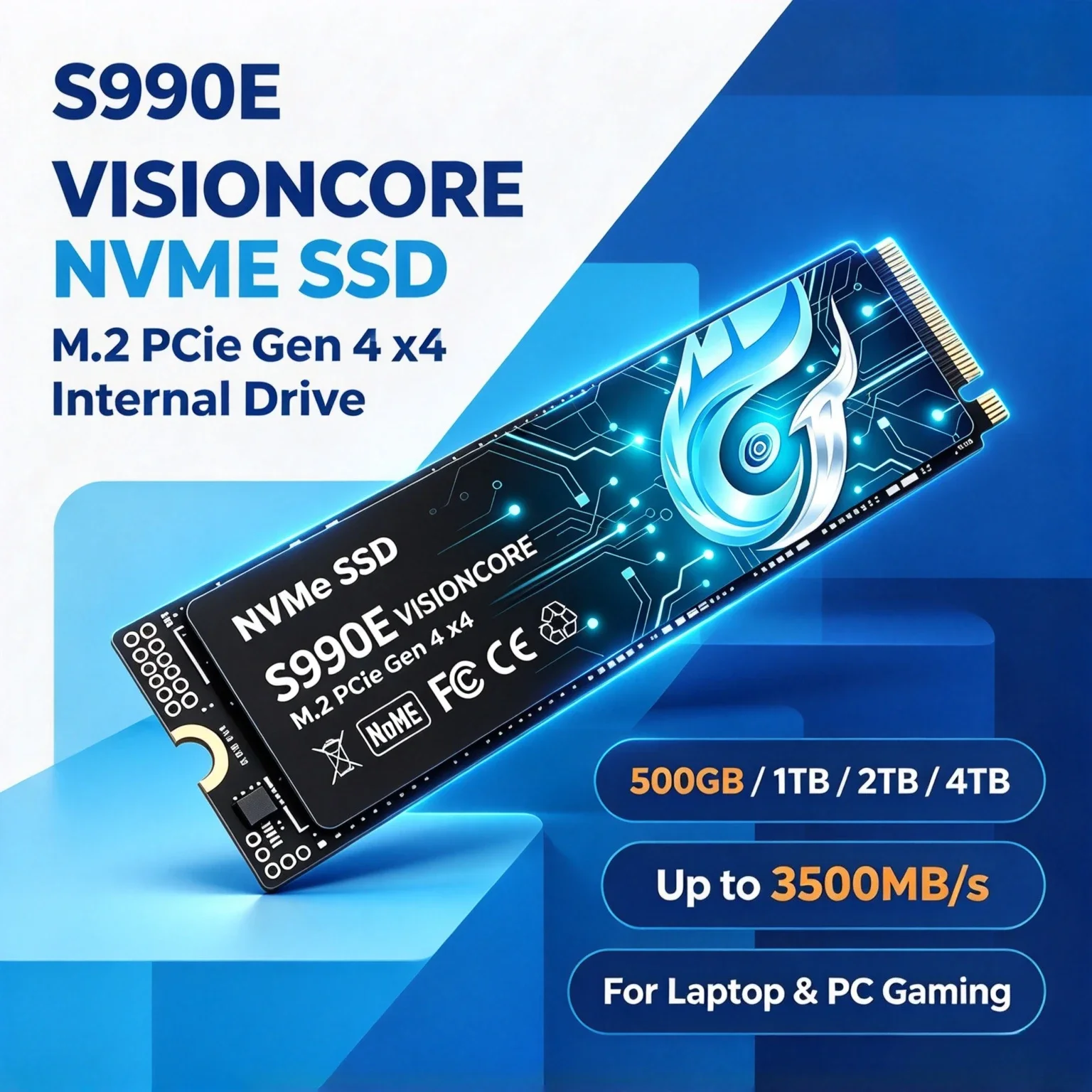 2026 S990E 500GB/1TB/2TB/4TB SSD M.2 NVMe Internal Solid State Drive High Speed 3500MB/s PCIe 4.0 Gaming Drive for Laptop PC