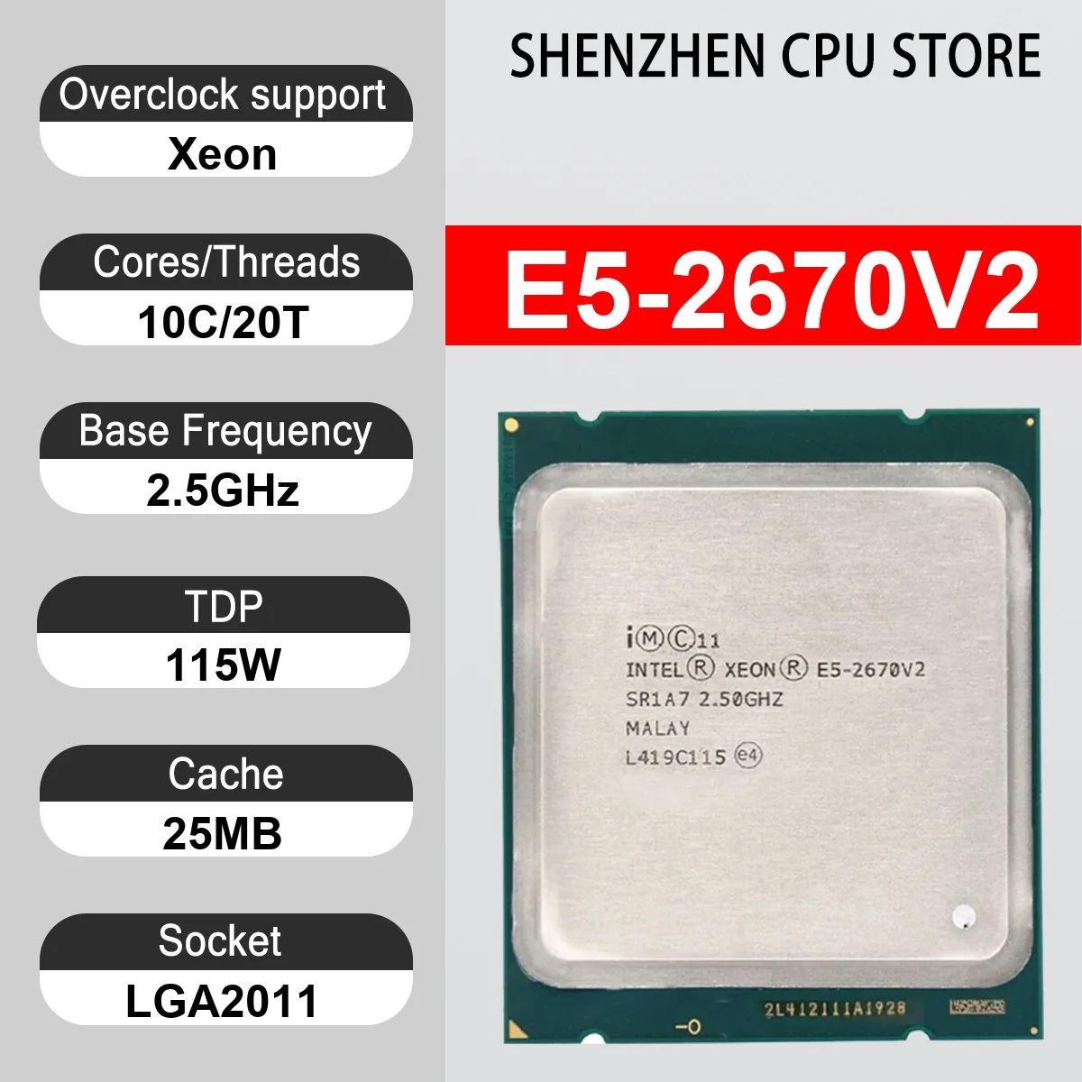 Intel Xeon E5-2670V2 10 Core 20 Thread 2.5GHz 115W 25MB Cache 22nm LGA 2011 SR1L3  DDR3-1866 Mhz Ivy Bridge-EP