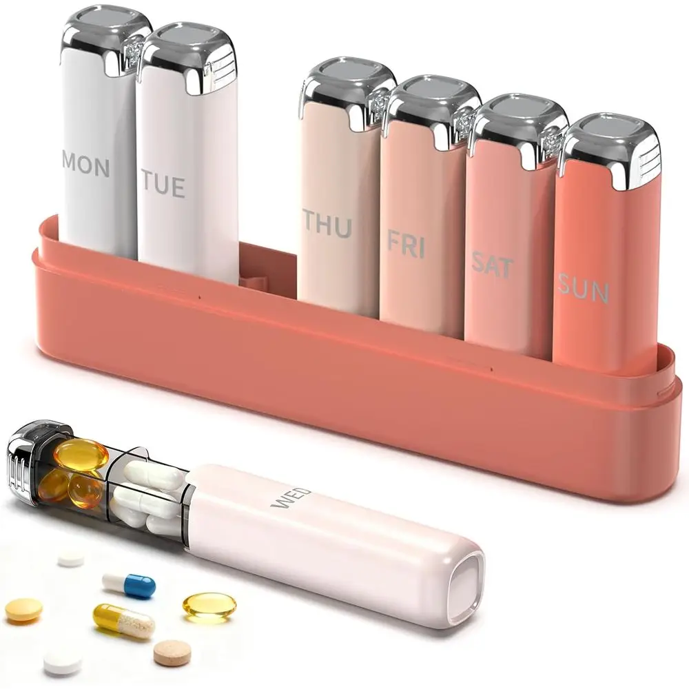 Weekly 7-Day Pill Organizer for Women, Travel-Friendly, Daily Vitamin & Supplement Storage, Cute Pink