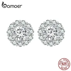 Bamoer Classic Moissanite Stud Earrings 925 Silver Detachable Flower Earrings for Women D Color Lab Diamond Wedding Jewelry