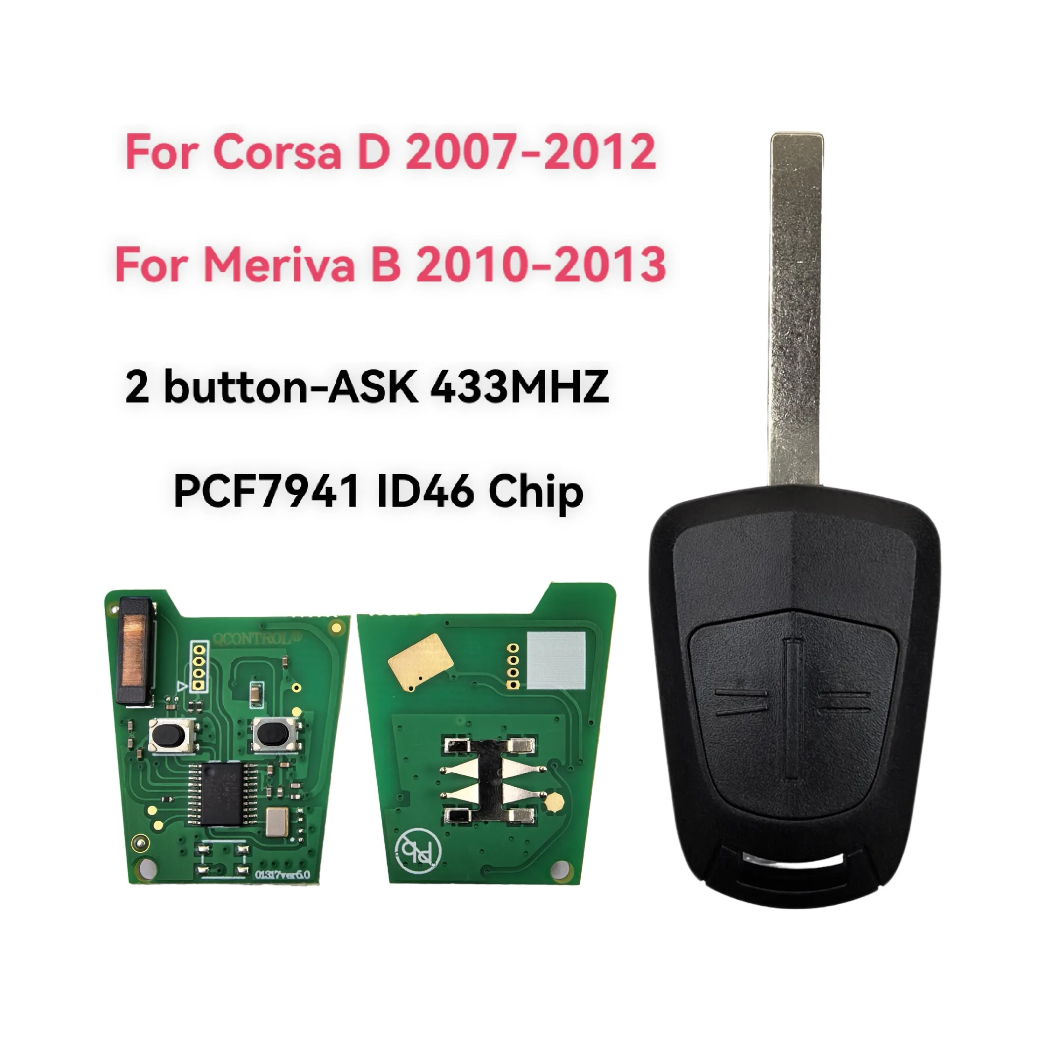 Jingxin 2-Tasten ASK-433MHz ID46-PCF7941 Chip Fernbedienung Autoschlüssel für Opel Meriva B 2010-2013 Corsa D 2007-2012 Autoschlüssel / Leiterplatte