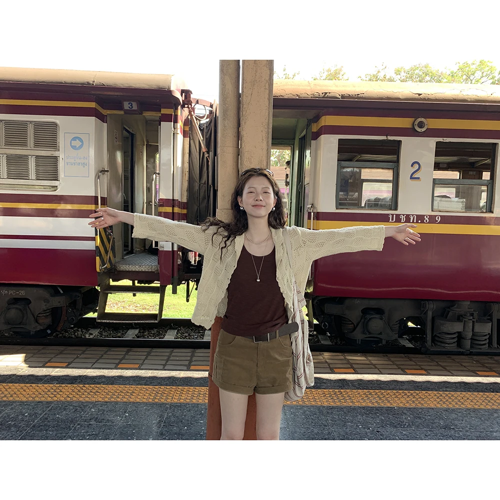 

HelloooEat Весенний плотный вязаный кардиган с открытым передом, винтажный, универсальный, светло-бежевый, на одной пуговице, ажурной вязки, из хлопка, длинный