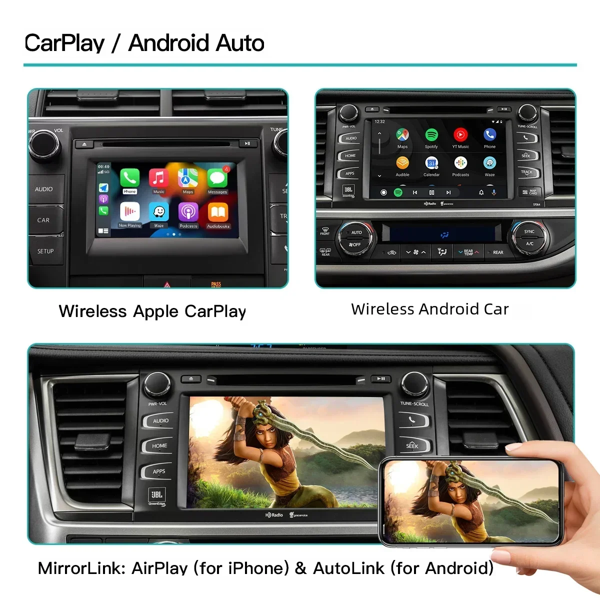 AUTOABC Wireless CarPlay Android Auto Retrofit Kit for Toyota Camry 2014-2019 Mirror Link AirPlay Bluetooth GPS Navigation
