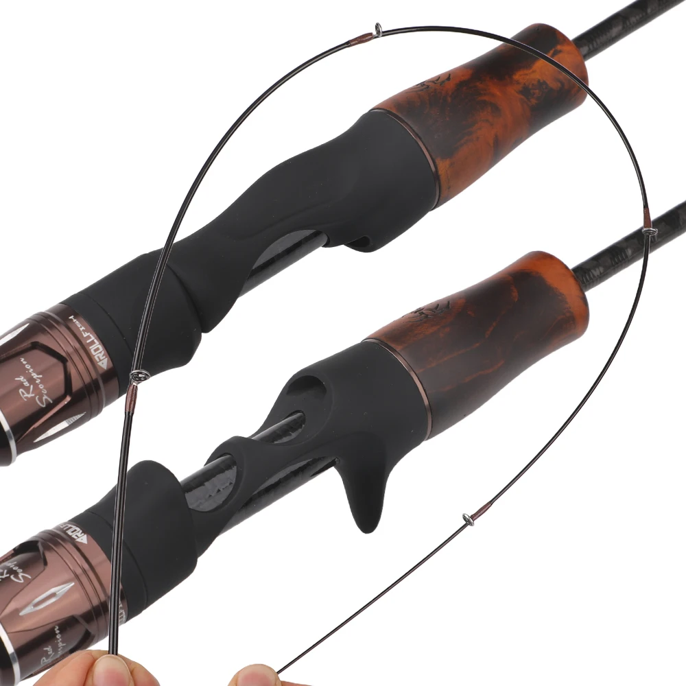 ROLLFISH Ultralight Trout Spinning Casting Fishing Rod Carbon Fiber UL Trout Fishing Rod, Solid Wood Handle for Trout Bass