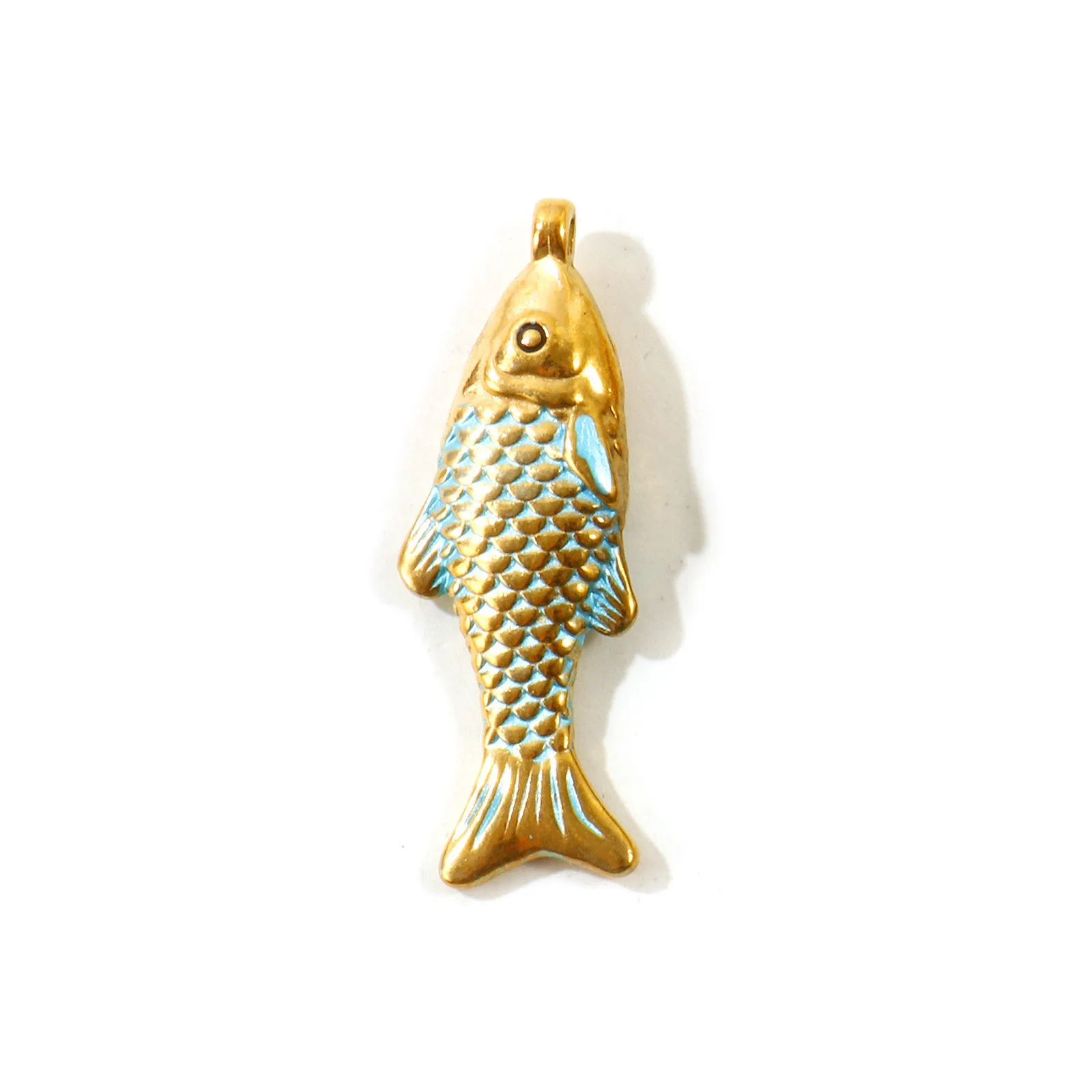 2 Stück Ozean-Schmuck Fisch-Anhänger 18K vergoldet Emaille 304 Edelstahl Charms für DIY Halskette Großhandel 3,8cm x 1,3cm – Detail 2