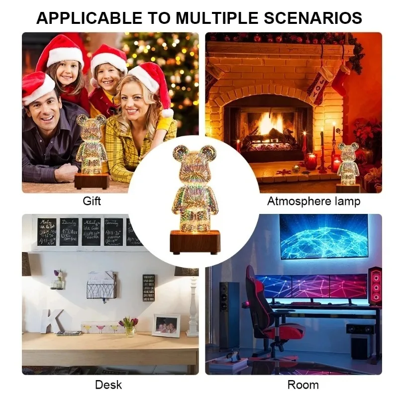 ثلاثية الأبعاد الدب LED ضوء الليل USB العارض اللون تغيير المحيطة مصباح للأطفال غرفة نوم ديكور المنزل هدية عيد ميلاد الاطفال #6