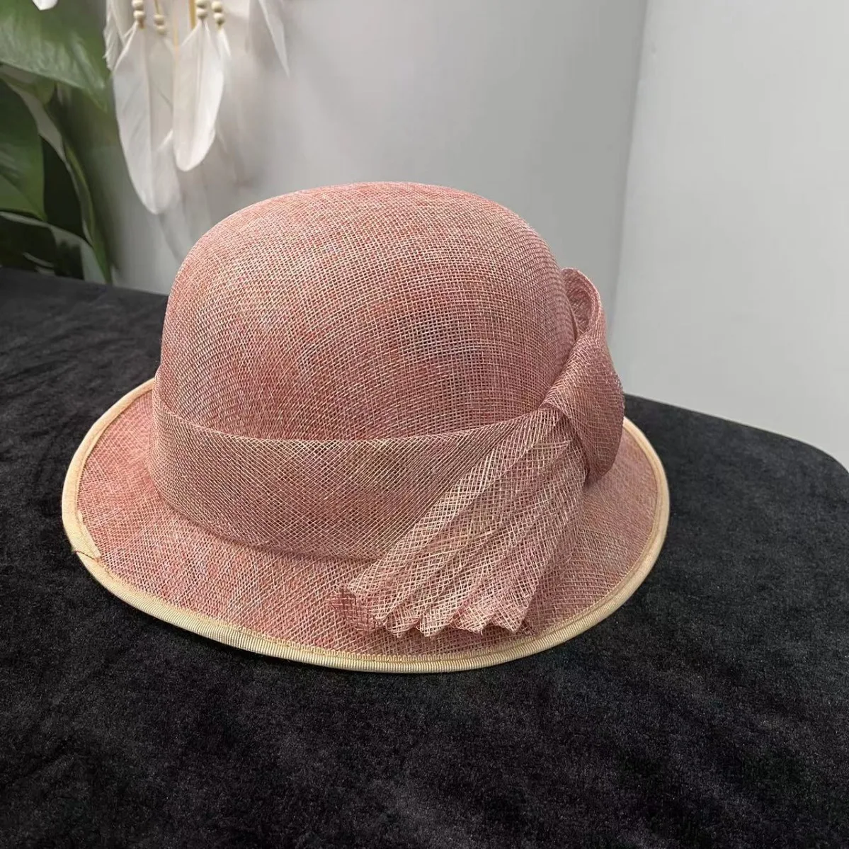 2024 new noble elegant fashion banquet linen hat outdoor fashion sunhat top hat Hepburn style fashion hat