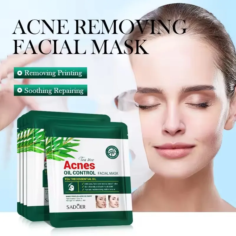 

5pcs SADOER Tea Tree Acne Face Mask Moisturizing Oil Control Hydrating Anti Acne Facial Masks Face Sheet Mask Skin Care
