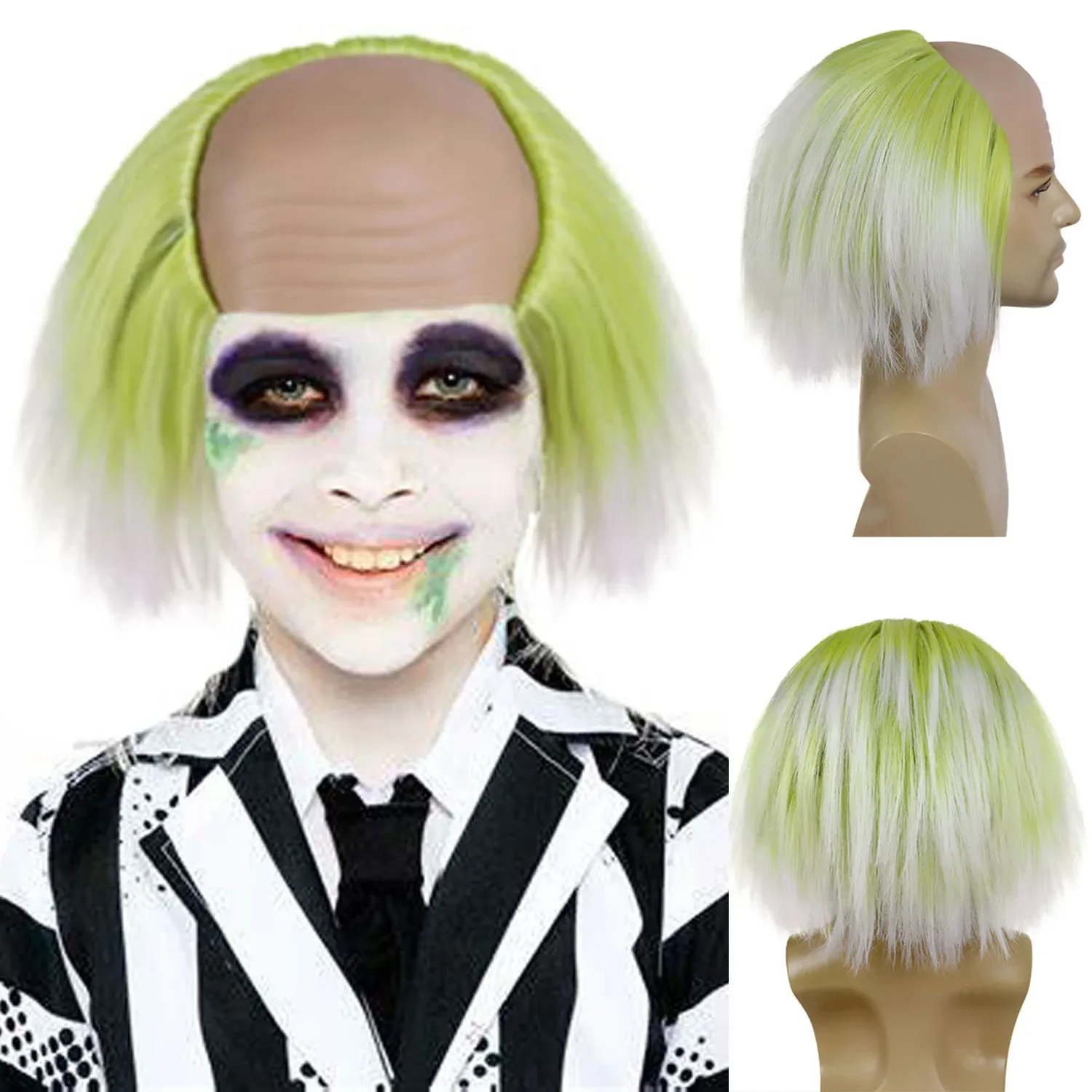 

Synthetic Wig Ombre Green to White Clown Bald Anime Wig Kids Cosplay Ghostly Vibes Mad Scientist Genius Costume Halloween Wigs