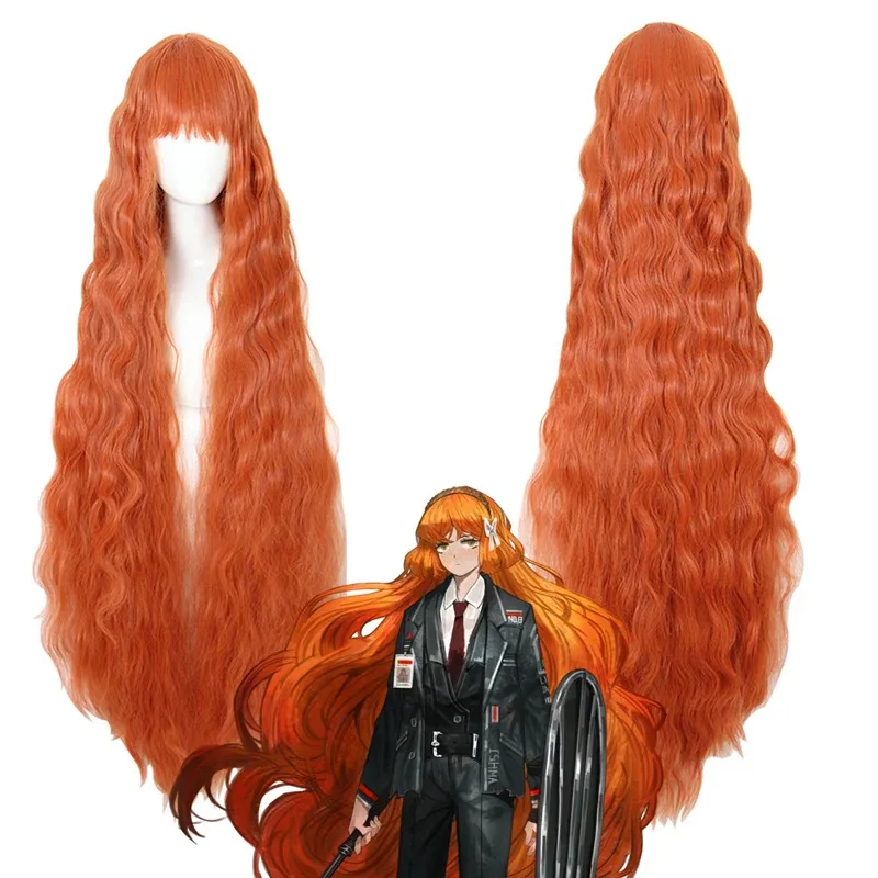 Limbus Company Ishmael Cosplay Uniform Coat Shirt Pants Tie Suit Woman 120cm Orange Curly Halloween Party Carnival Costume Wig