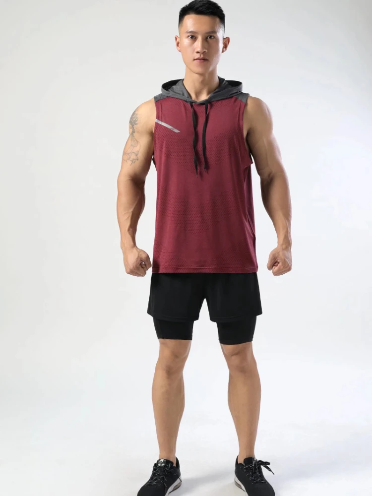 2023 New Mens T Shirt Gym Fitness Casual Sleeveless Men's Hooded Slim Vest Basketball Sports Running Vest Sport Running Tops image 2