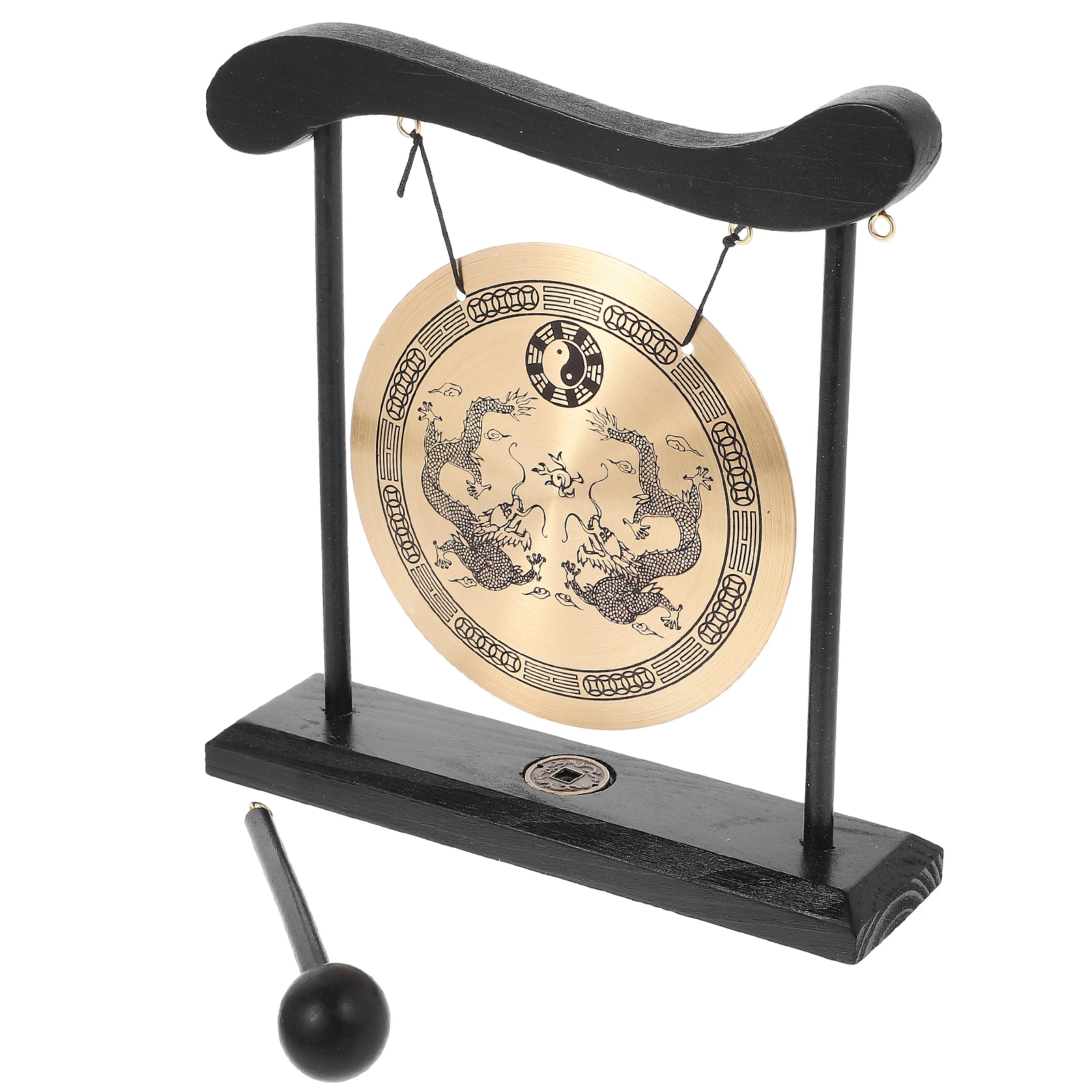 

Copper Gong Desktop Decor Figurine Chinese Bell Stand for Living Room Asian Style Table Centerpiece