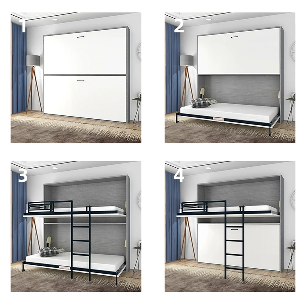 New Trend Modern Custom Murphy Kids Bunk Beds Double Children Wall Bed Save Space Twin Size With Stair Murphy Bed