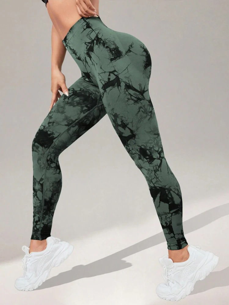 V-waist Tie-dye Yoga Trousers, High-waist Hip-lifting Fitness Pants, Training Sports Trousers, Women