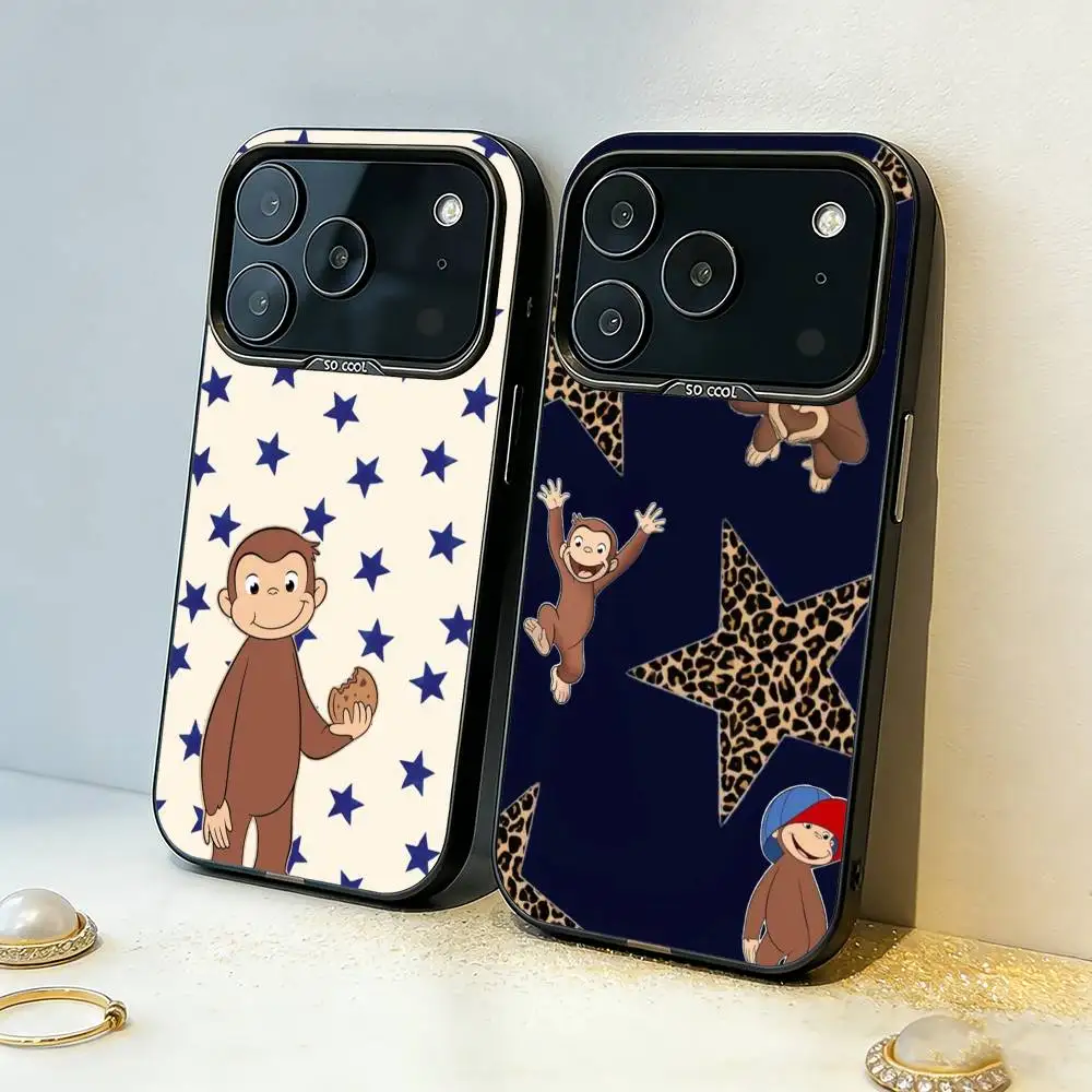 

C-CuriousS G-George Monkey Phone Case For iPhone17,16,15,14,13,12,11,Pro,MAX White Matte Shockproof Cover