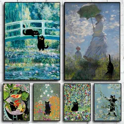 Famous Claude Monet Artwork Black Cat Poster Print Canvas Painting Wall Art Picture for Living Room Office Home Decor Cuadros