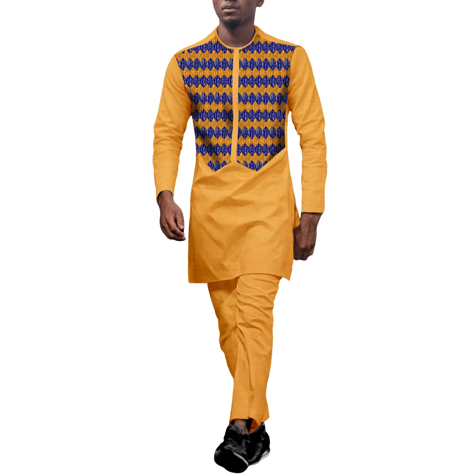 SEA&ALP African Suits For Men Kente Print Patchwork Top Shirt PantS 2 Piece Set Outfits Dashiki Clothing Ankara Attire