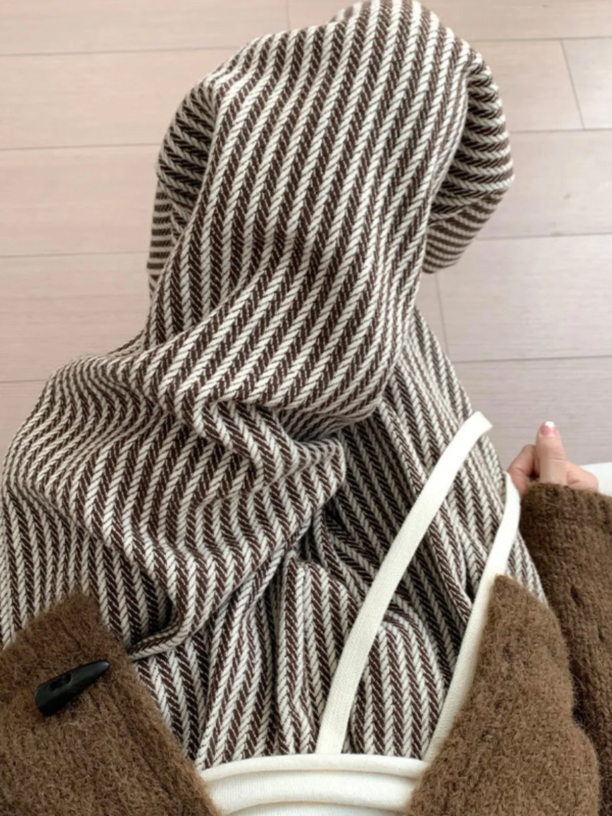 بنطلون واسع الساق عالي الخصر للنساء خريف شتاء موديل جديد 2025 بنطلون صوفي مربعات غير رسمي عتيق بقصة مستقيمة #1