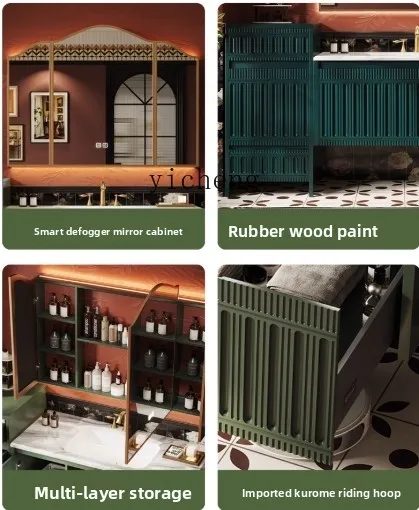 

Nanyang Style French Retro Bathroom Cabinet Set Washroom Sink Basin Cabinet Rubber Wood Side Cabinet