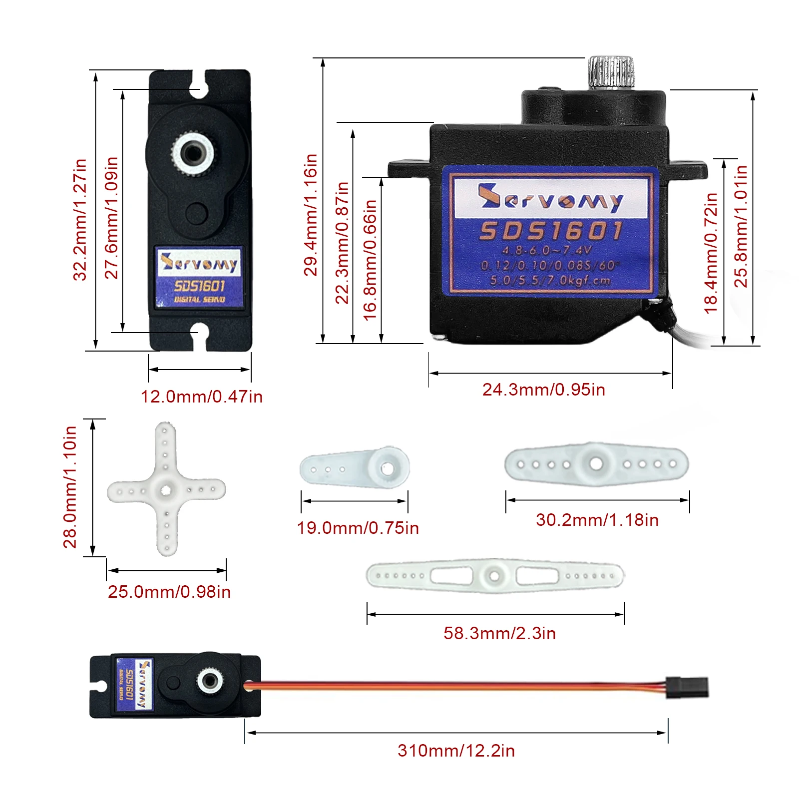 SERVOMY - SDS1601, mise à niveau pour SG90 MG90S, micro servo numérique sans noyau à couple élevé, 7,5 kgf.cm 0,07s 8,4 V, engrenage en métal et bras 9G taille mini servvo, pour SERVOMY - SDS1601, mise à niveau pour SG90 MG90S, micro servo numérique sans noyau à couple élevé, 7,5 kgf.cm 0,07s 8,4 V, engrenage en métal et bras 9G taille mini servvo, pour