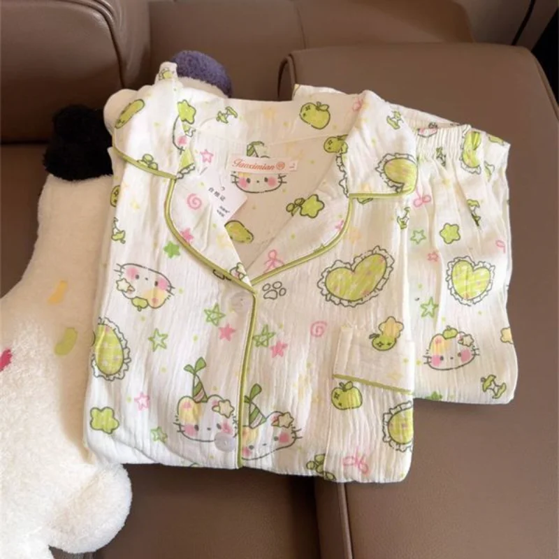 

Пижамы Sanrio Hello Kitty, комплект из двух предметов, милая студенческая пижама с героями мультфильмов, пижама с длинными рукавами и брюками, весенняя пижама, домашняя одежда, новинка