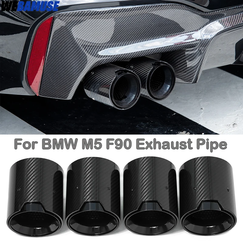 4 Stück Auspuffspitze für BMW M5 F90 Kohlefaser-Endrohr M Performance Schalldämpferdüse Auspuffkrümmer