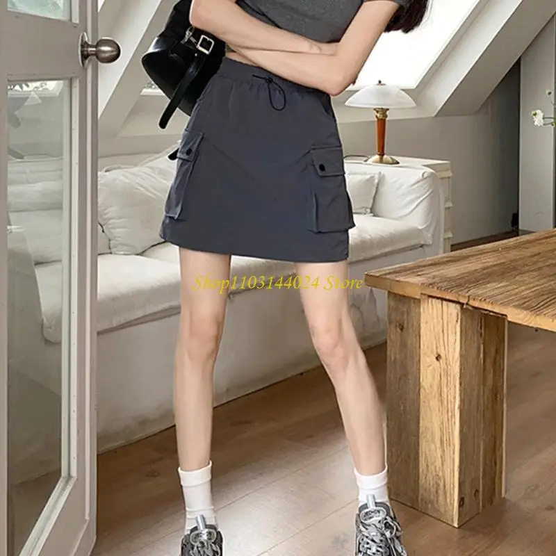 N5ke phụ nữ mùa hè đàn hồi thắt lưng dây rút Váy mini với túi vạt bên